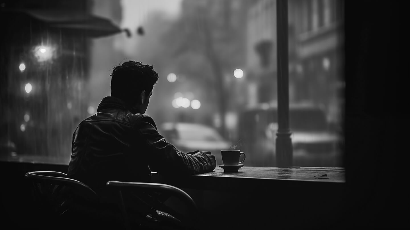 Osamělý muž v kavárně