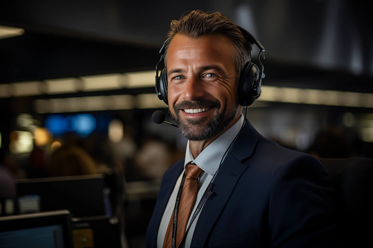 Úsměv muže na call centru